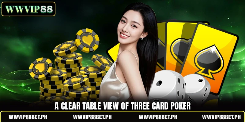 A clear table view of Three Card Poker