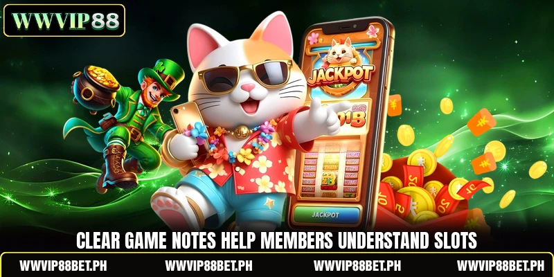 Clear game notes help members understand slots Clear game notes help members understand slots