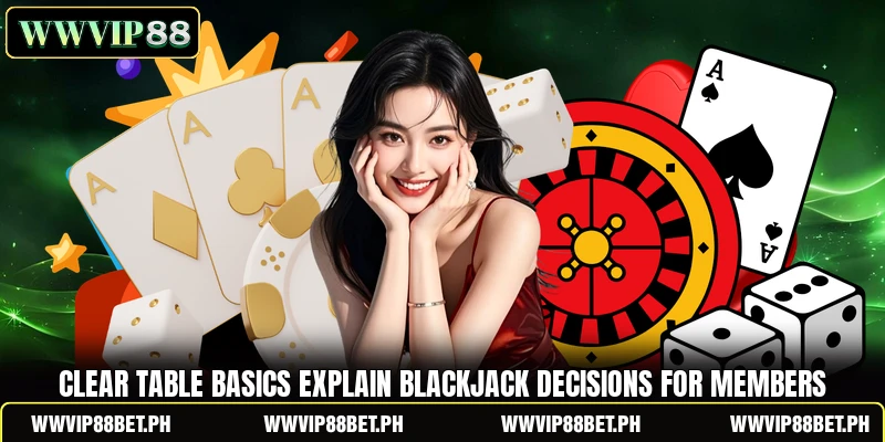 Clear table basics explain Blackjack decisions for members Clear table basics explain Blackjack decisions for members