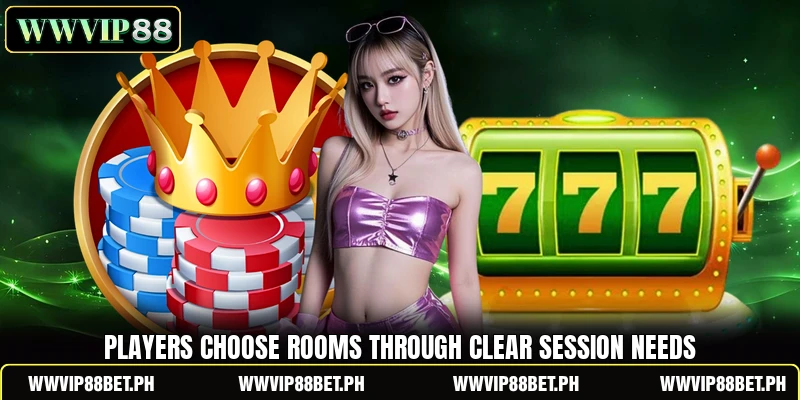Players choose rooms through clear session needs
