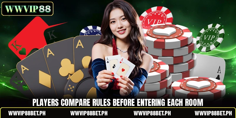 Players compare rules before entering each room